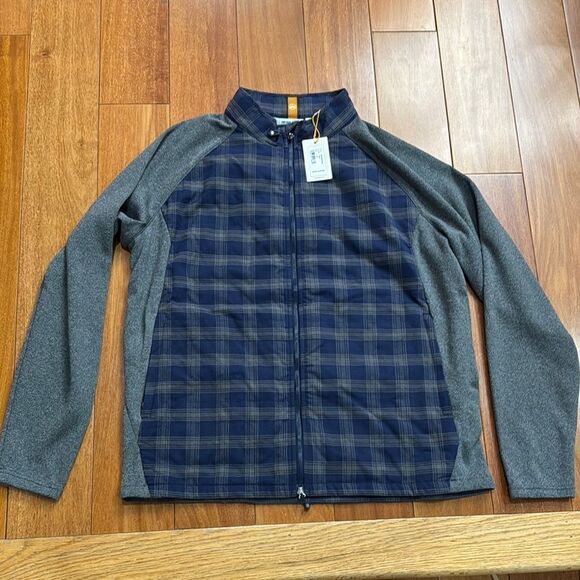 NWT Peter Millar Crown Sport Blue Gray Plaid Flannel‎ Hubrid Jacket size XL